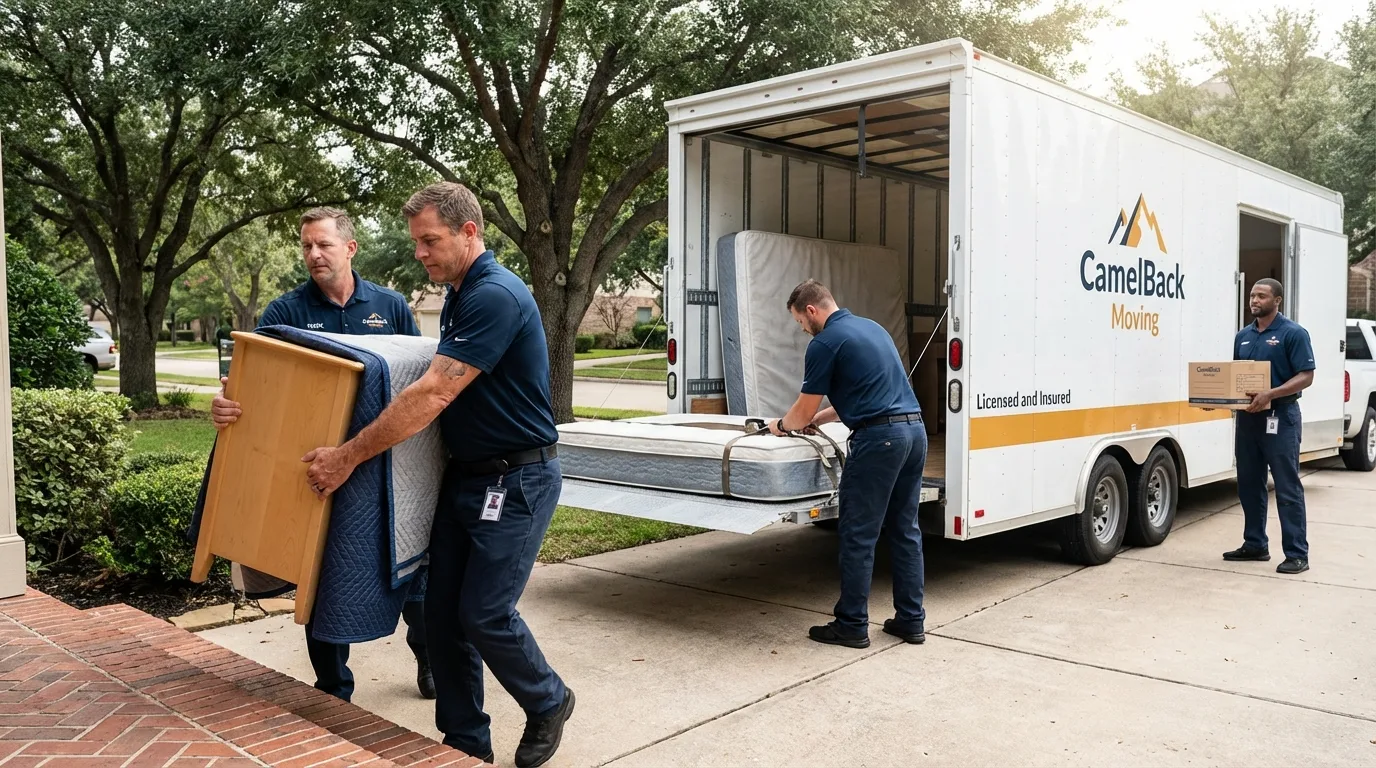 Crew loading residential truck for cross-state move from Allen, TX